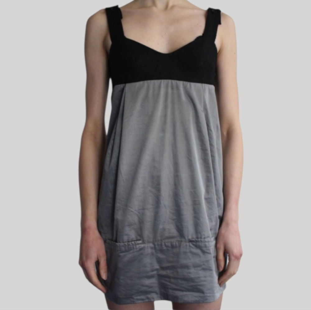 SEE BY CHLOE Wool Adjustable Mini Logo Dress Balloon Pockets Silver Black 40 8